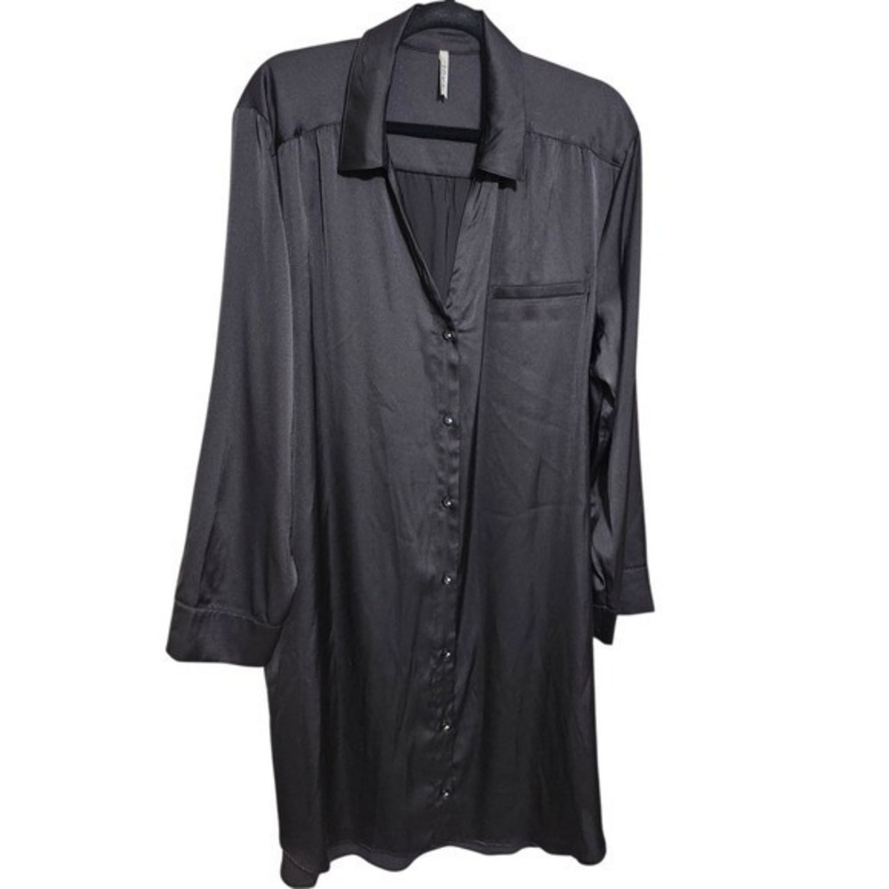 Soma 2X Black Satin Button Front Nightgown Sleep Shirt Rhinestone Button Detail - Picture 2 of 7
